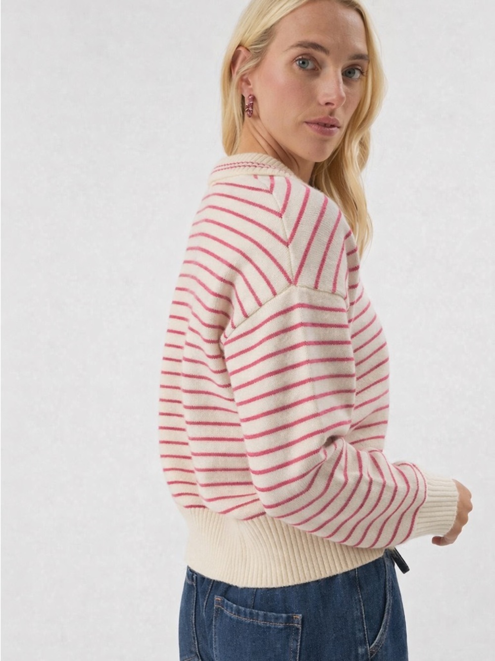 Truth | L | Striped Cream and Pink Cozy Knit Sweater